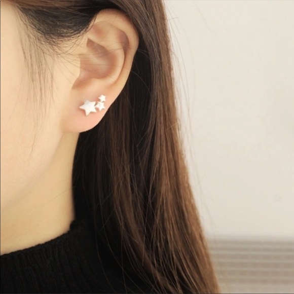 Sterling Silver 925 Stars Stud Earrings - Picture 3 of 4